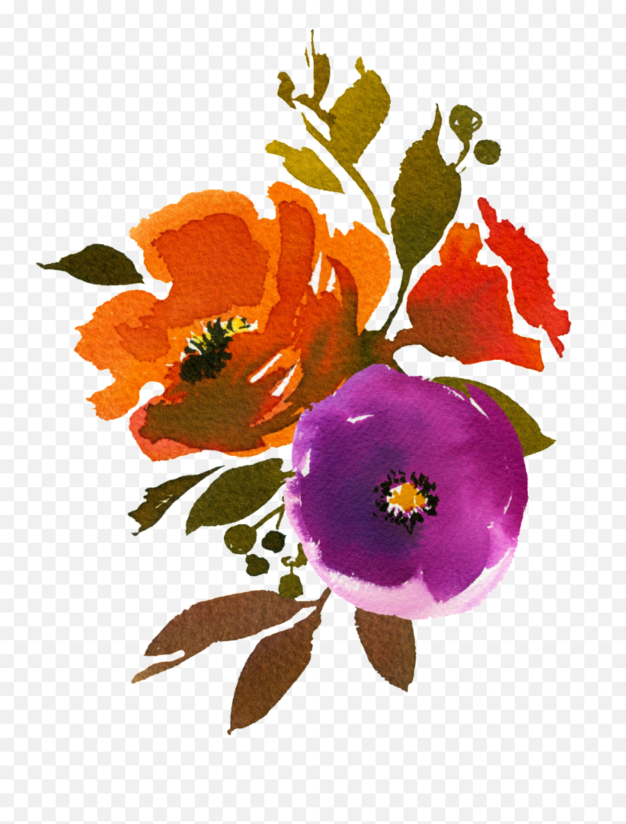 Download Hd Hand Painted Three Colors Of Watercolor Flowers - Carolina Rose Png,Colorful Flowers Png