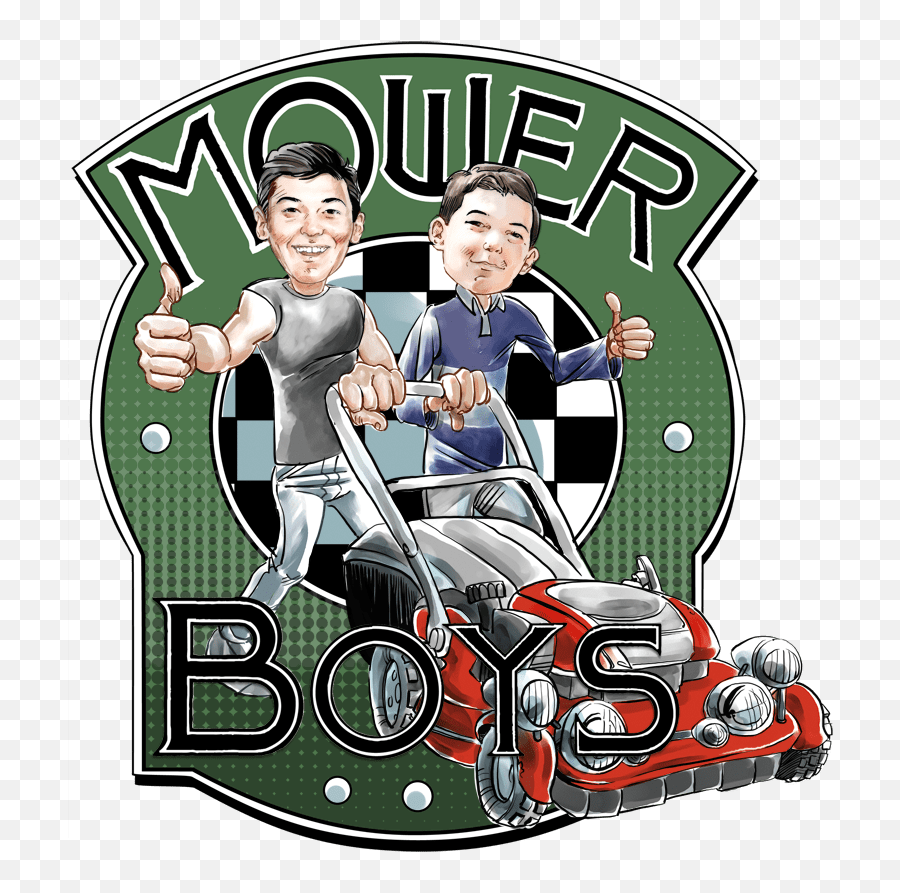 Mower Boys - Lawn Mowers Cartoon Design Png,Retro Logo