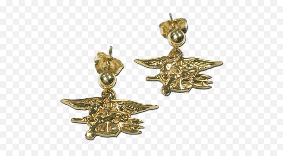 14k Gold Seal Trident Post Dangle Earrings - United States Naval Special Warfare Command Png,Gold Seal Png