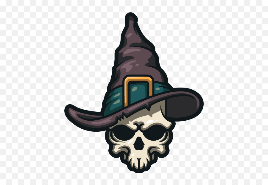 Skull With Witches Hat Sticker - Scull Head With Wich Hat Tattoo Png,Witches Hat Png