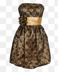 Pacificplex Dresses - Strapless Lace Overlay Satin Bubble Prom BlackGold Cocktail png