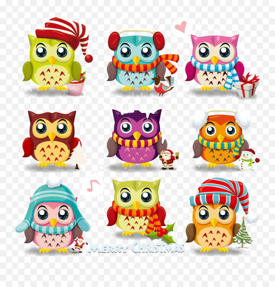 Owl Santa Claus Clip Art Cartoon Cute - Christmas Owl Clipart Png,Owls Png