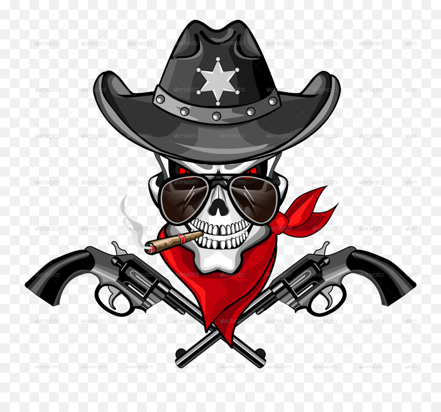 Sheriff Skull With Pistols And A Cigar - Skull With Gun Png,Revolver Transparent Background