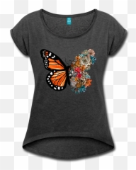 Vintage Monarch Butterfly Watercolor Womenu0027s Roll Cuff T - Short Sleeve png