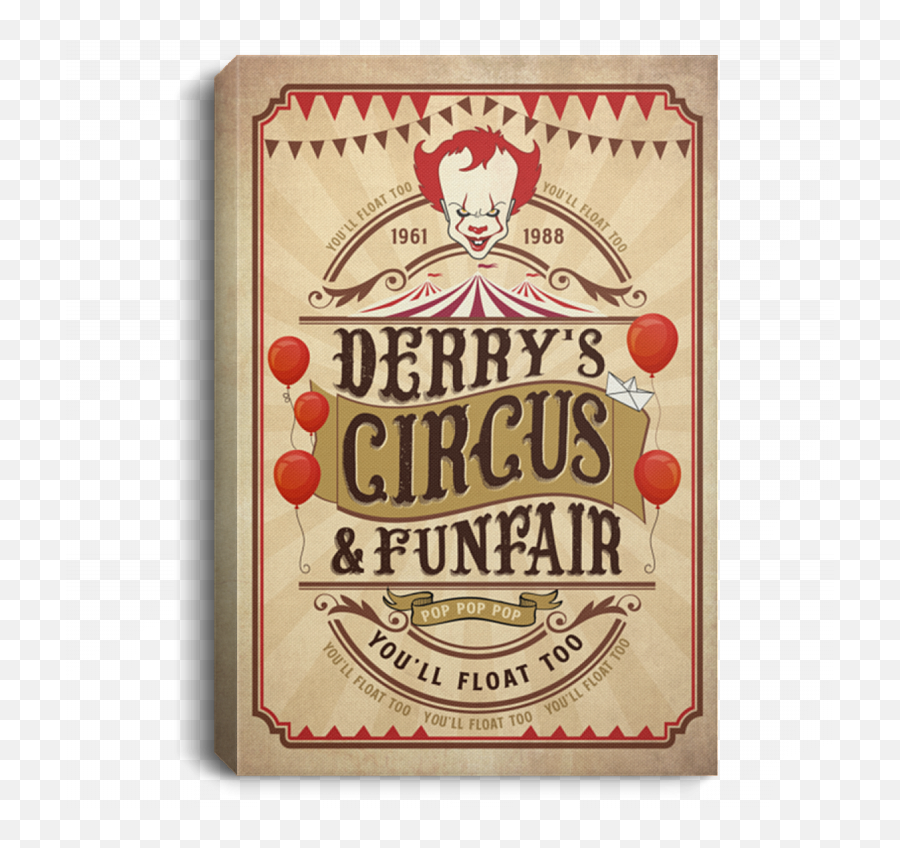 Vintage Scary Clown Derryu0027s Circus Funfair Youu0027ll Float Too Wrapped Framed Canvas Prints - Unframed Poster Cubebik Tattoo Defender Png,Crazy Clown Icon