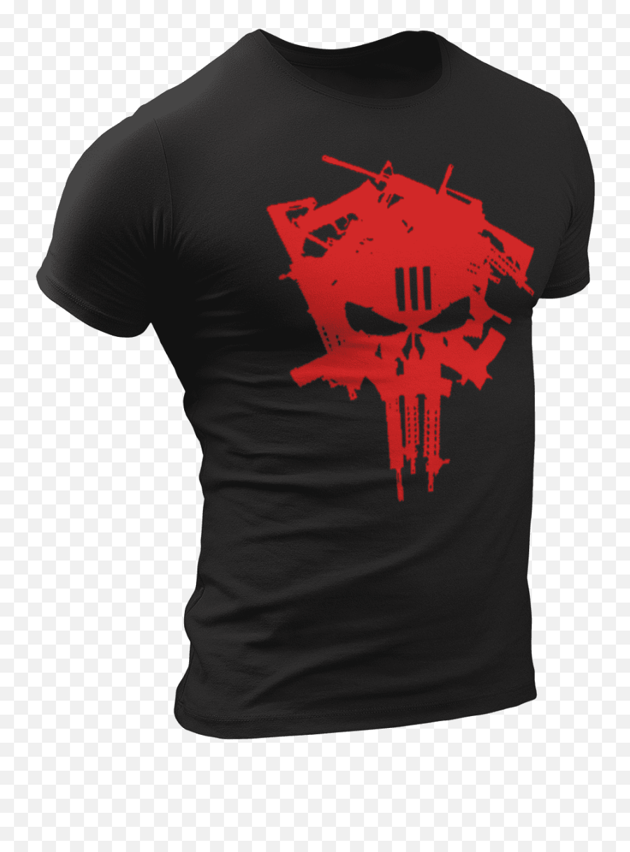 Download T Shirt Solid Black L Red Skull Guns Png