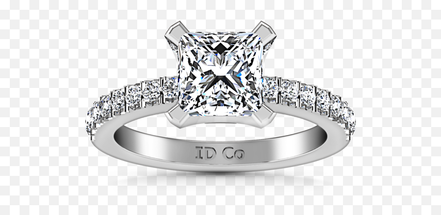 Pave Princess Cut Engagement Ring Prima 14k White Gold - Princess Cut Design Four Prong Rings Png,White Ring Png