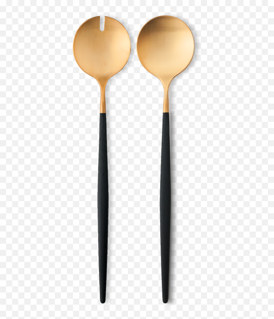 Goa Salad Servers - Brushed Gold And Black Handle In 2020 Cutipol Gold Serving Sets Png,Wooden Spoon Png