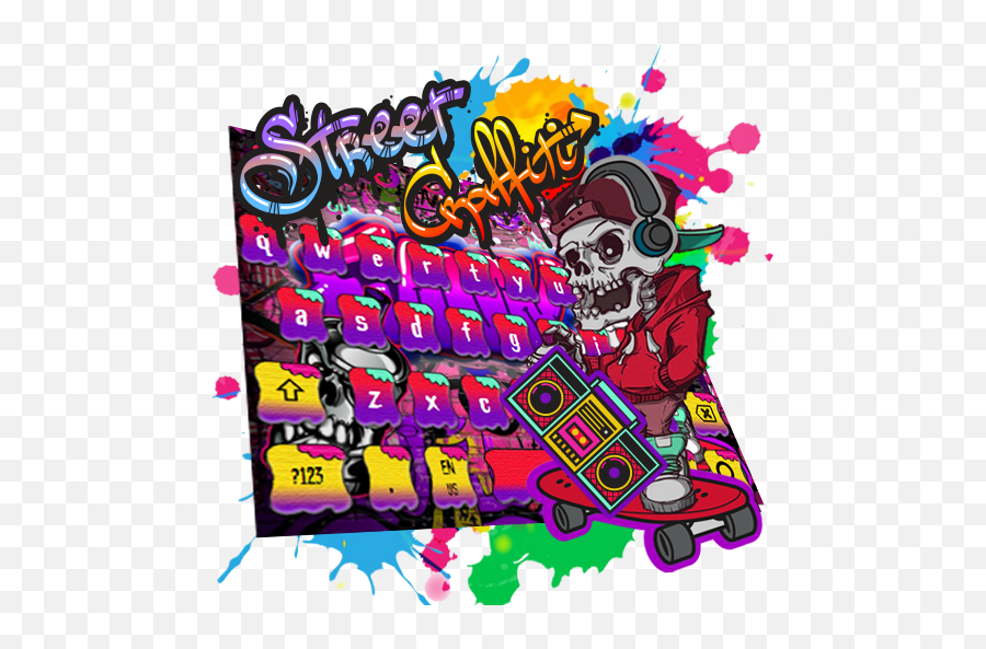 Amazoncom Street Graffiti Rock Skull Keyboard Theme - Graphic Design Png,Graffiti Transparent Background