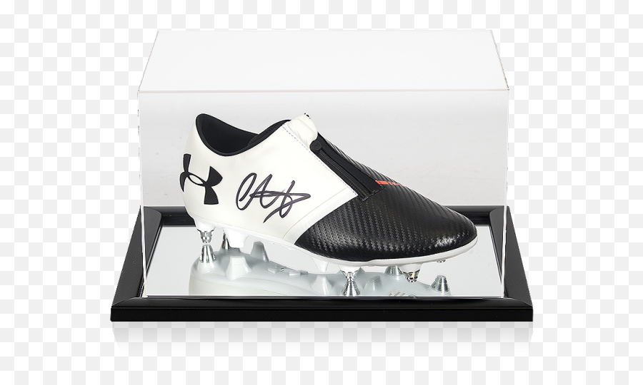 Trent Alexander - Arnold Signed White And Black Under Armour Boot In Acrylic Case Round Toe Png,Underarmour Icon