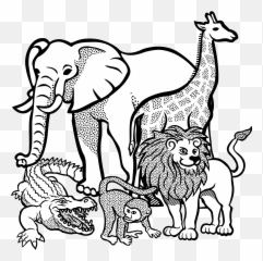Unique Jungle Animals Clip Art Black - Zoo Animals Clipart Black And White Png,Jungle Animals Png