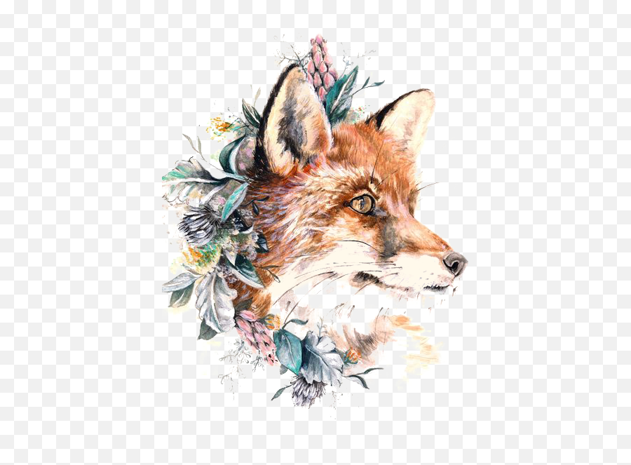 Download Tattoo Gray Fox Paper Wolf Red Hq Png Image - Fox With Flowers On Head,Wolf Skull Png