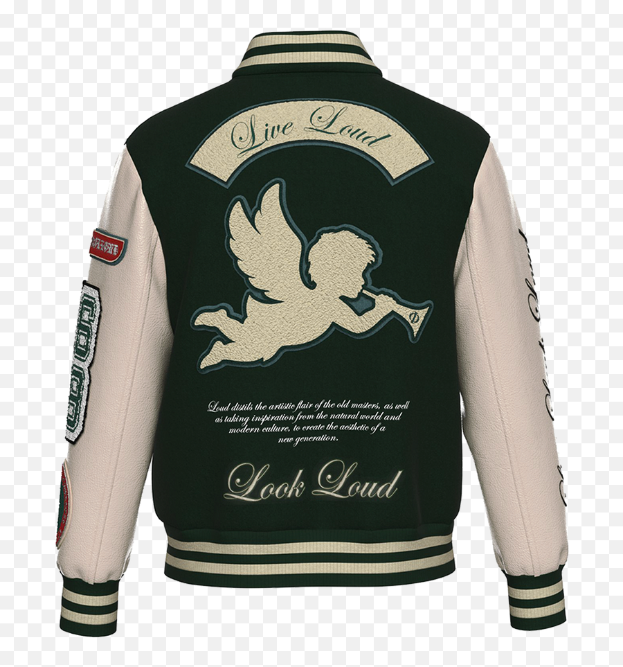 Loud Green Varsity Jacket U2013 Live Look - Long Sleeve Png,Coach Icon Leather Trench