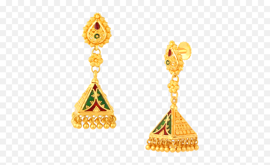 Buy 22kt Gold With Enameled Jhumkas - Gold Earrings Png,Gold Earring Png