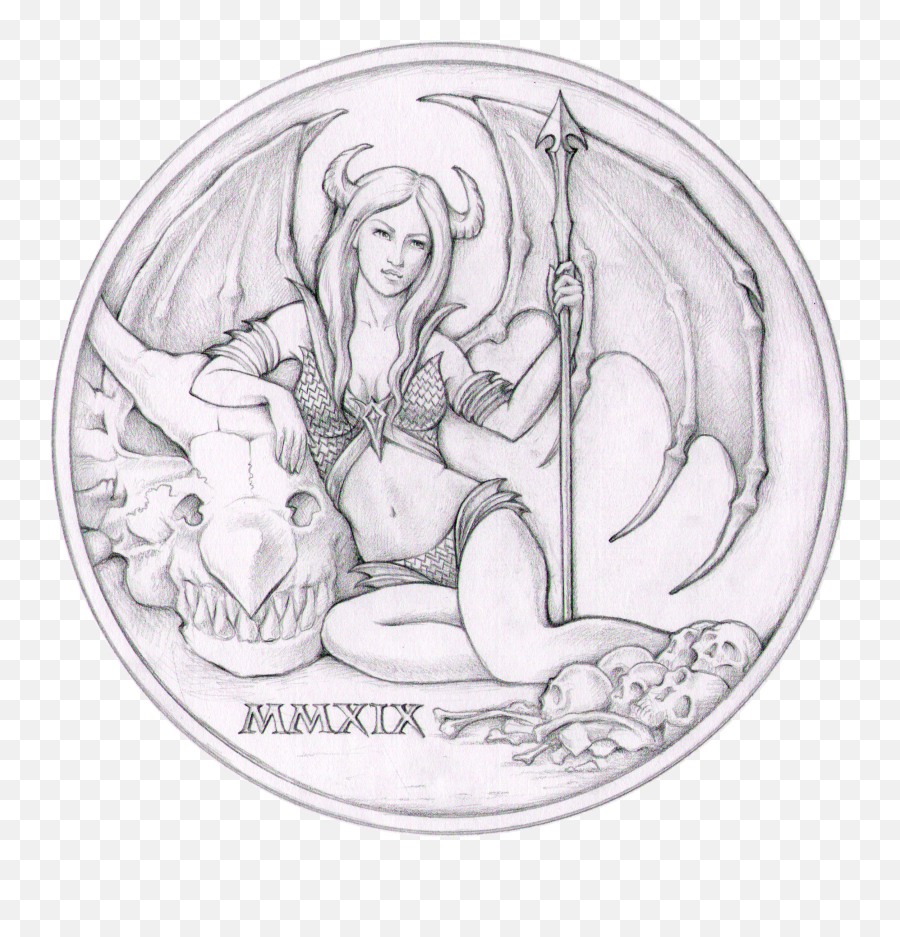 2019 Temptation Of The Succubus - Bu Finish By Pheli Mint 2oz 999 Fine Silver Round Sketch Png,Succubus Png