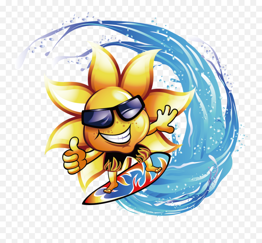 Sun Clipart Wave - Water Png Download Full Size Surfer On Wave Cartoon,Cartoon Wave Png