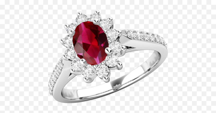 Pdr563w - A Classic Ruby U0026 Diamond Cluster Style Ring In 18ct White Gold White Gold Ruby Engagement Rings Png,White Ring Png