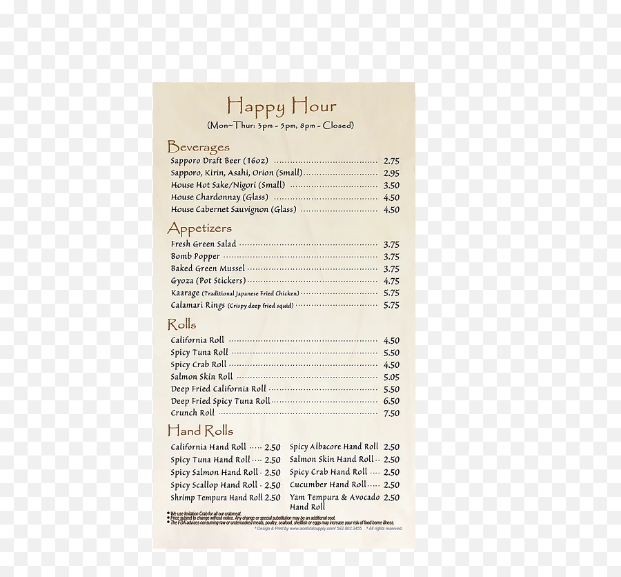 Weekly Specials Terra Sushi - Dot Png,Happy Hour Png