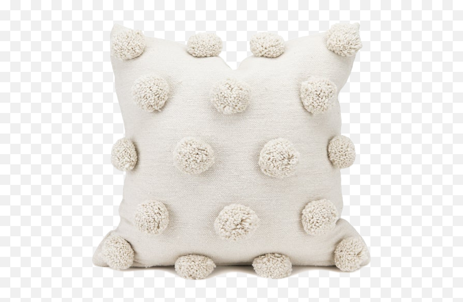 20 X Cream Pillow Cover With Polka Dot Pom Poms - Cotton Handwoven Handmade Moroccan Ivory Pillow With Pom Poms Png,Pom Poms Png