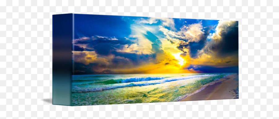 Beach Sunset Panorama Yellow Sky Art Prints By Eszra Tanner - Beach Sunset Skies Paintings Png,Sunset Sky Png
