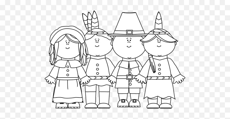 Thanksgiving Clip Art - Thanksgiving Images Black And White Pilgrims Png,Thanksgiving Clipart Png