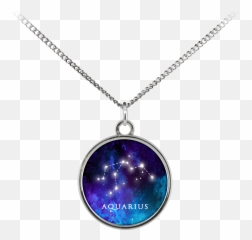 Aquarius Zodiac Sign Starry Night Blue Silver Plated And Crystal Charm Necklace - Baby Yoda Necklace Png,Starry Night Png