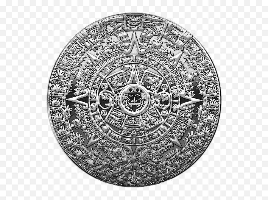 Silver Mayan - Mayan Aztec Calendar White And Gold Png,Aztec Calendar Png