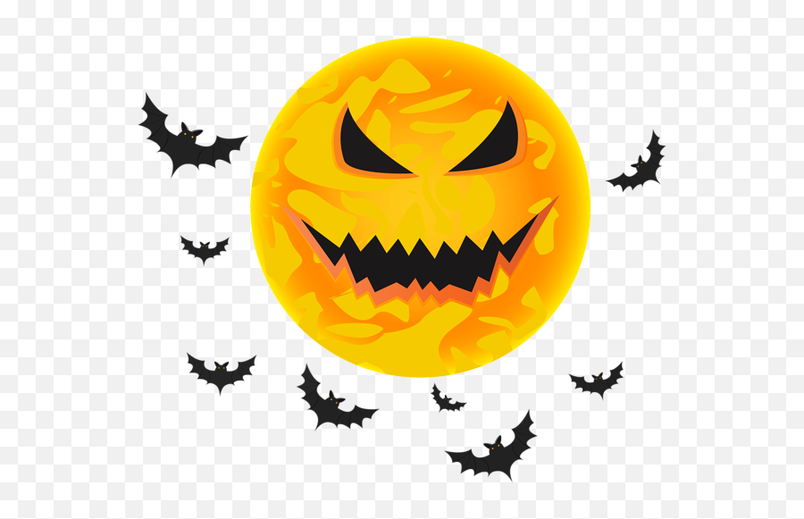 Halloween Yellow Moon And Bats Transparent Clip Art Image - Clip Art Png,Bat Transparent