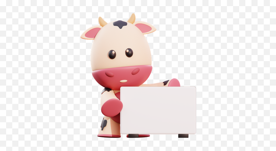 Premium Cow Holding Placard 3d Illustration Download In Png - Happy,Cow Face Icon