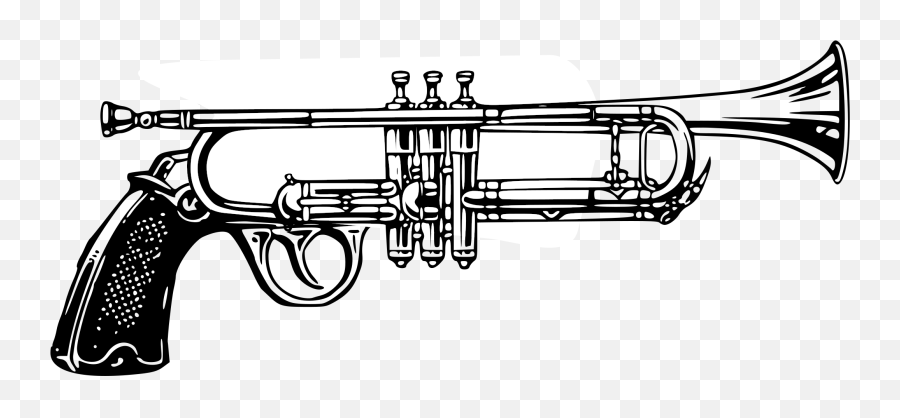 Download Trumpet Gun Vector File Image - Trumpet Gun Full Trumpet Clip Art Black And White Png,Trumpet Transparent