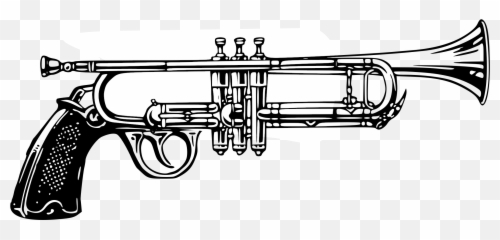 Download Trumpet Gun Vector File Image - Trumpet Gun Full Trumpet Clip Art Black And White Png,Trumpet Transparent