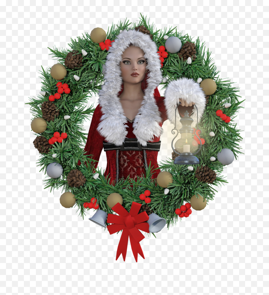 Christmas Wreath Women Fantasy - Christmas Wreath Transparent Background Png,Christmas Wreath Transparent Background