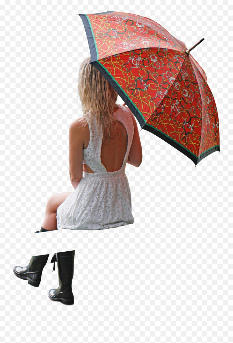 Dress Sitting With Colourfull U - Umbrella Girl Png,Girl Sitting Png