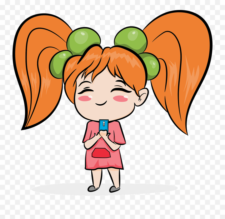 Girl Cellphone Happy - Free Vector Graphic On Pixabay Long Pigtails Clipart Png,Anime Pouty Face Icon