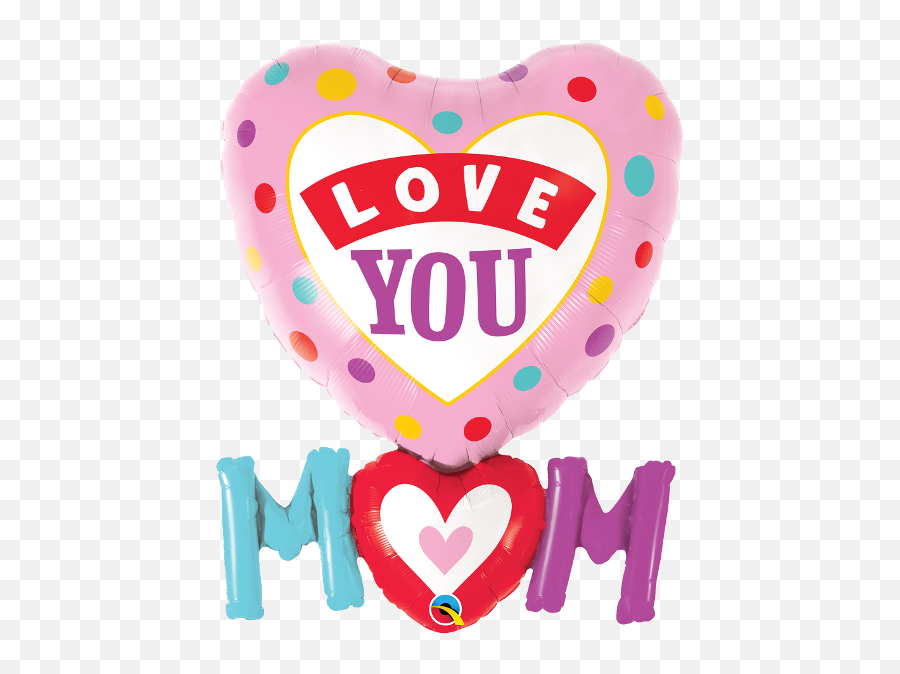 33 Love You Mheartm Dots Foil Balloon Bargain Balloons - Qualatex Love You Mom Balloon Png,Heart Balloon Png