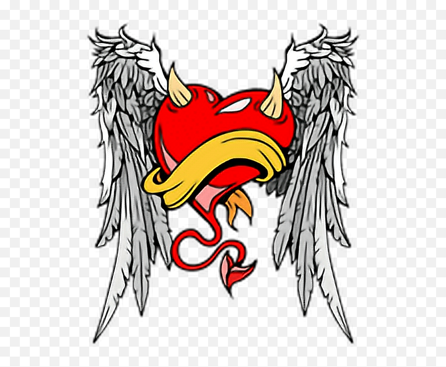Angel Devil Heart Tattoo Red Wings Horns - Angel With Devil Horns Png,Heart Tattoo Png