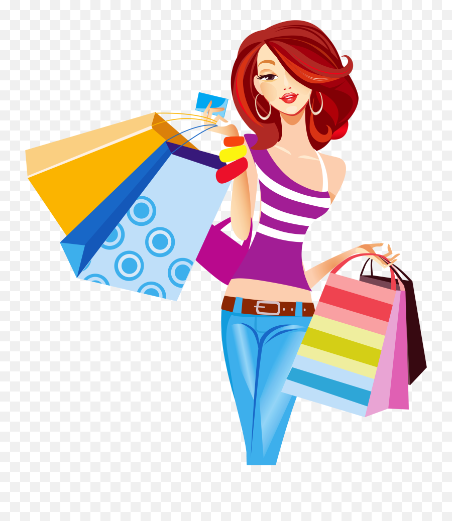Girl Shopping Clipart Png - Girl With Shopping Bags Clipart,Bags Png