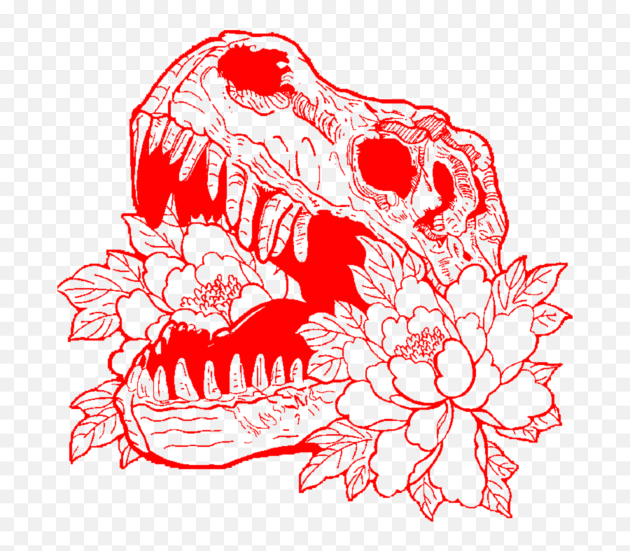 Red Skull Skeleton Flower Flowers Rose - Aesthetic Flower Line Art Png,Dinosaur Skull Png
