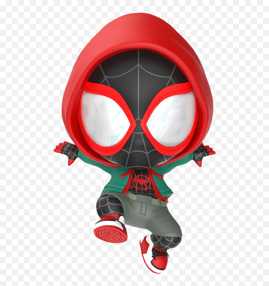 Spider - Man Into The Spiderverse Miles Morales Hooded Cosbaby Hot Toys Bobblehead Figure Spiderman Into The Spider Verse Cute Png,Miles Morales Spiderman Logo