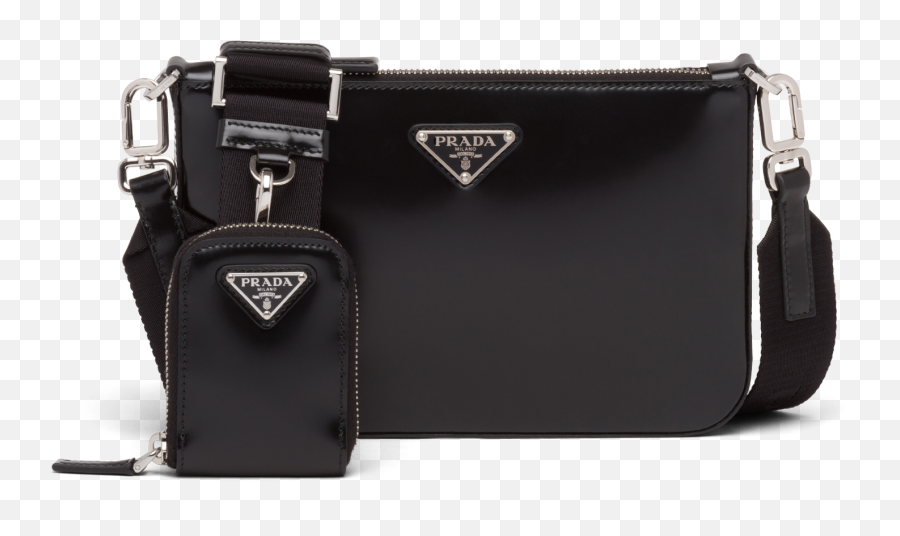 Black Brushed Leather Shoulder Bag - Prada Brushed Leather Shoulder Bag Men Png,90s Icon Male