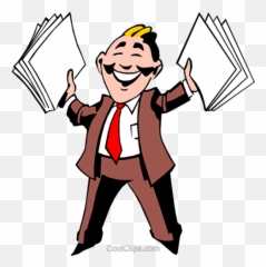 Cartoon Man With Papers Royalty Free Vector Clip Art - Businessman Cartoon Png,Cartoon Arm Png