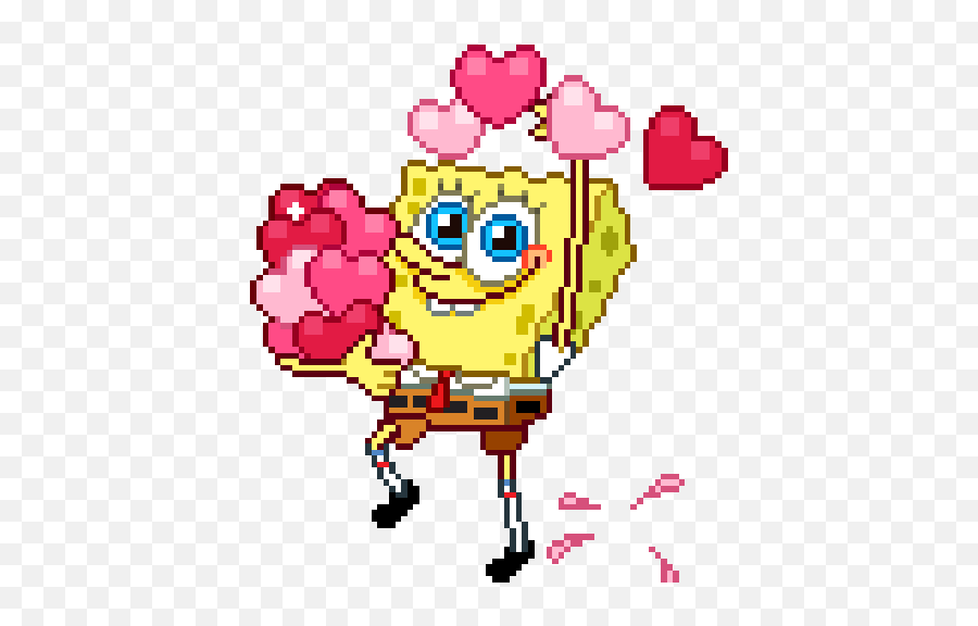 Kawaii Pixels Transparent Valentines Spongebob Sticker Hearts Cute Gif - Happy Valentines Day Spongebob Png,Pixel Heart Transparent