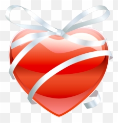Red Heart With Ribbon Frame Png - Vector