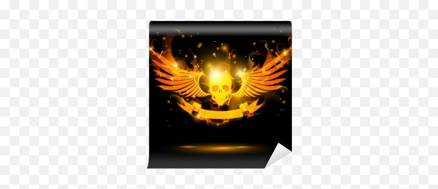 Flaming Skull With Banner And Fire Wings Wall Mural U2022 Pixers We Live To Change - Free Fire Banner Skull Png,Fire Wings Png
