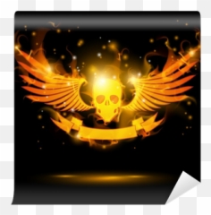 Flaming Skull With Banner And Fire Wings Wall Mural U2022 Pixers We Live To Change - Free Fire Banner Skull Png,Fire Wings Png