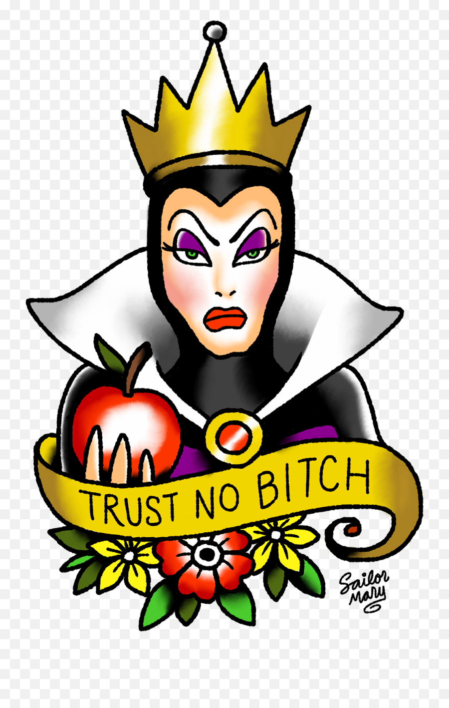 School Queen Old Flash Evil Bitch - Disney Villains Tattoo Designs Png,Face Tattoo Png