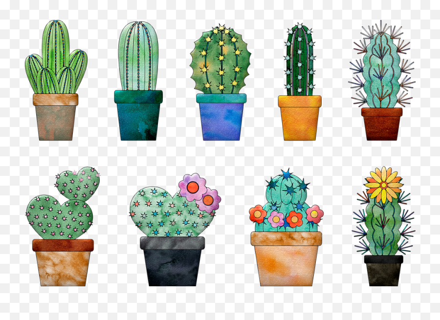 Watercolor Cactus In Pot - Cactus And Succulent Watercolour Clipart Png,Watercolor Cactus Png