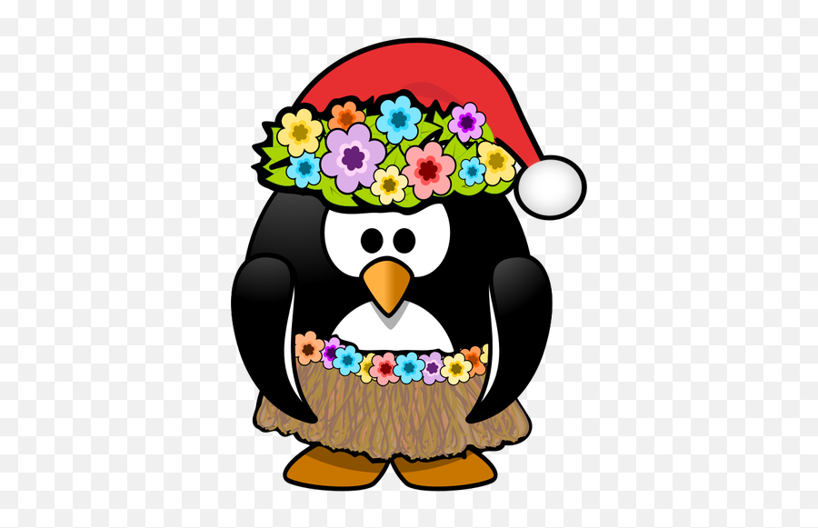 Hula Penguin Ready With Christmas Hat Vector Clip Art Free Svg - Clipart Christmas In July Penguin Png,Christmas Hats Transparent