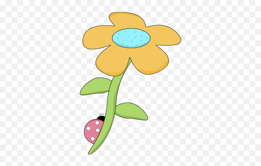 Download Yellow Spring Flower With A Ladybug - Cute Spring Flower Clip Art Png,Spring Flower Png