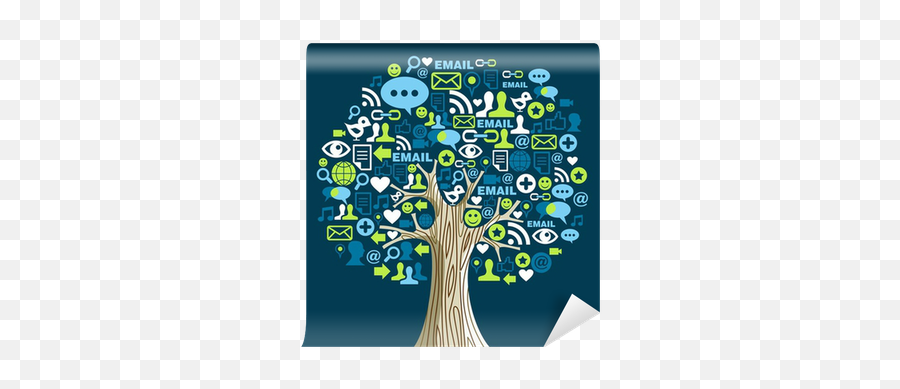 Wall Mural Social Media Networks Tree - Pixersus Social Media Icons In Tree Png,Social Media Icon Silhouettes